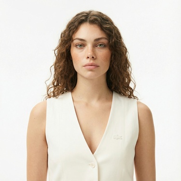  Lacoste Kadın Slim Fit Beyaz Yelek
