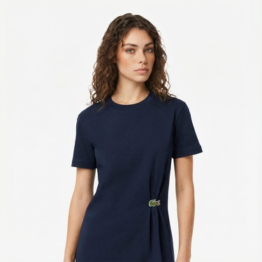  Lacoste Kadın Regular Fit Kısa Kollu Bisiklet Yaka Lacivert Elbise