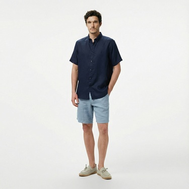  Nautica Erkek Lacivert Classic Fit Keten Gömlek