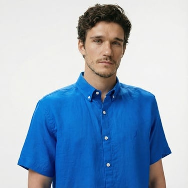  Nautica Erkek Mavi Classic Fit Keten Gömlek