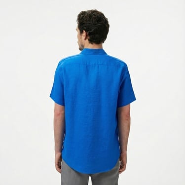  Nautica Erkek Mavi Classic Fit Keten Gömlek