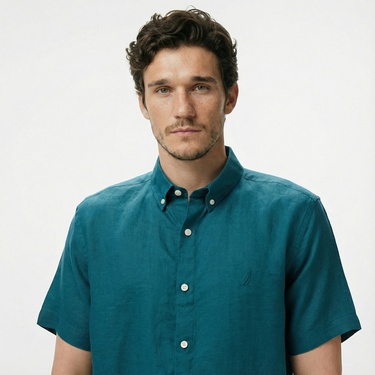  Nautica Erkek Yeşil Classic Fit Keten Gömlek