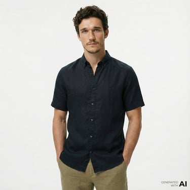  Nautica Erkek Siyah Classic Fit Keten Gömlek