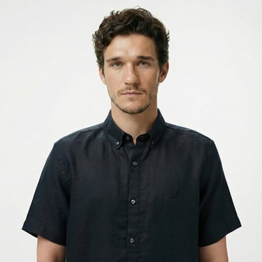  Nautica Erkek Siyah Classic Fit Keten Gömlek