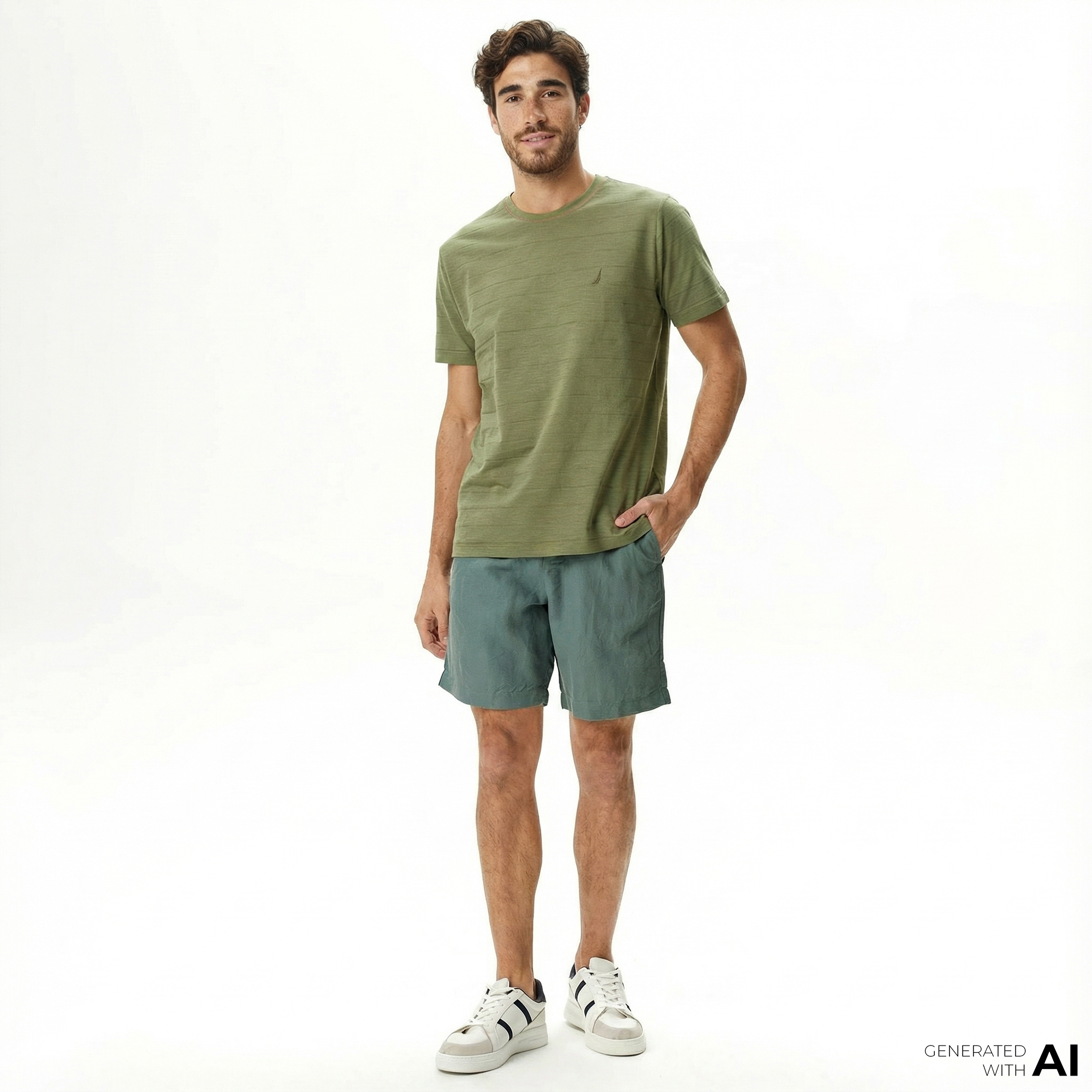  Nautica Erkek Yeşil Classic Fit Keten Bermuda