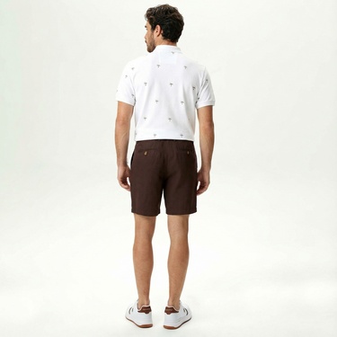  Nautica Erkek Kahverengi Classic Fit Keten Bermuda