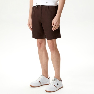  Nautica Erkek Kahverengi Classic Fit Keten Bermuda