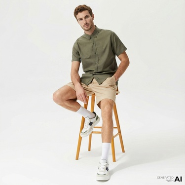  Nautica Erkek Yeşil Classic Fit Kısa Kollu Keten Gömlek