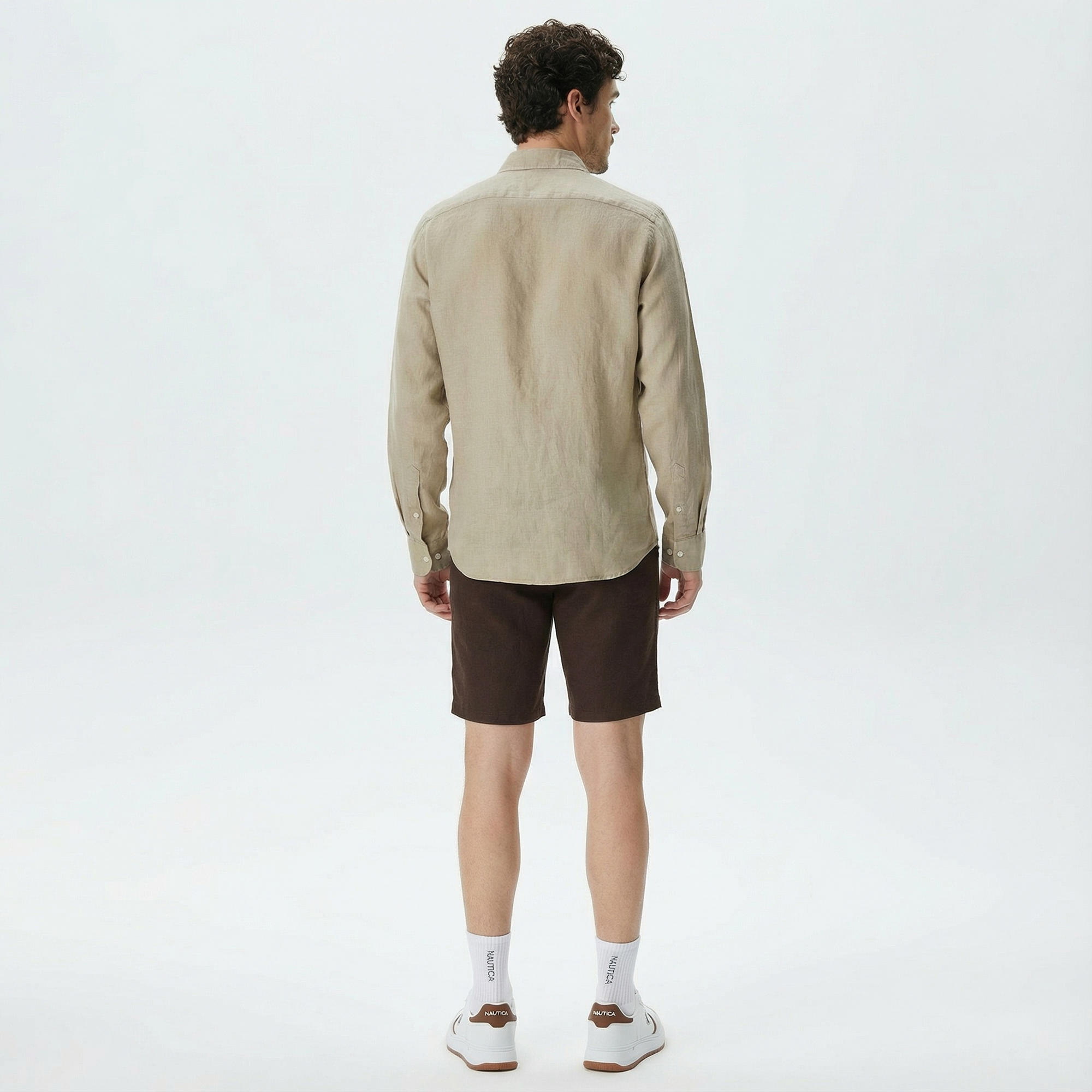  Nautica Erkek Kahverengi Slim Fit Keten Bermuda