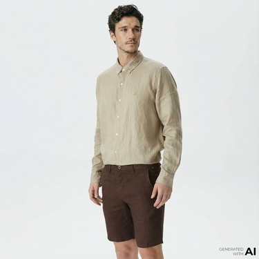  Nautica Erkek Kahverengi Slim Fit Keten Bermuda