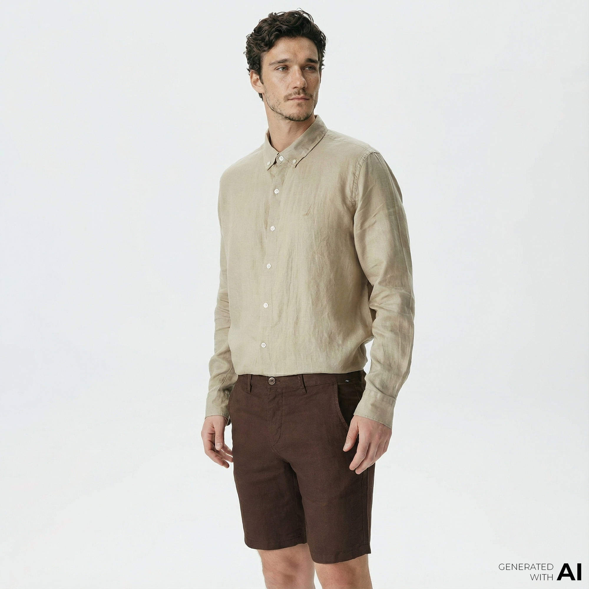  Nautica Erkek Kahverengi Slim Fit Keten Bermuda