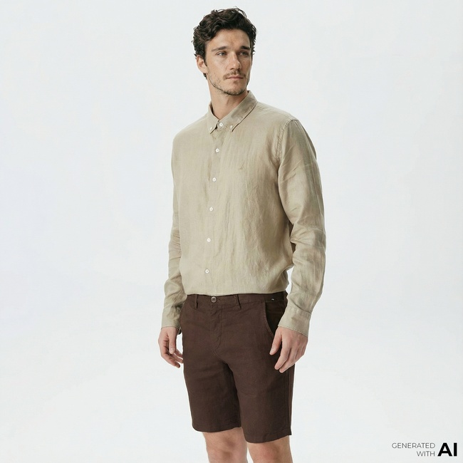  Nautica Erkek Kahverengi Slim Fit Keten Bermuda