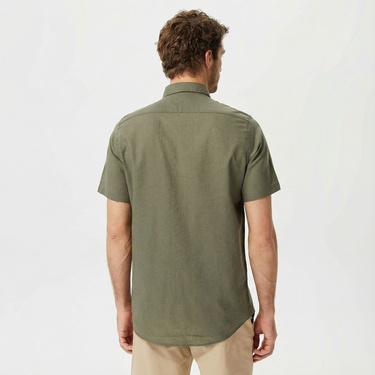  Nautica Erkek Yeşil Classic Fit Kısa Kollu Keten Gömlek