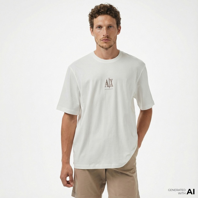 Armani Exchange Erkek Beyaz Bisiklet Yaka T-Shirt