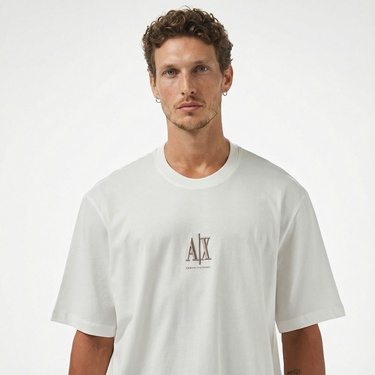  Armani Exchange Erkek Beyaz Bisiklet Yaka T-Shirt