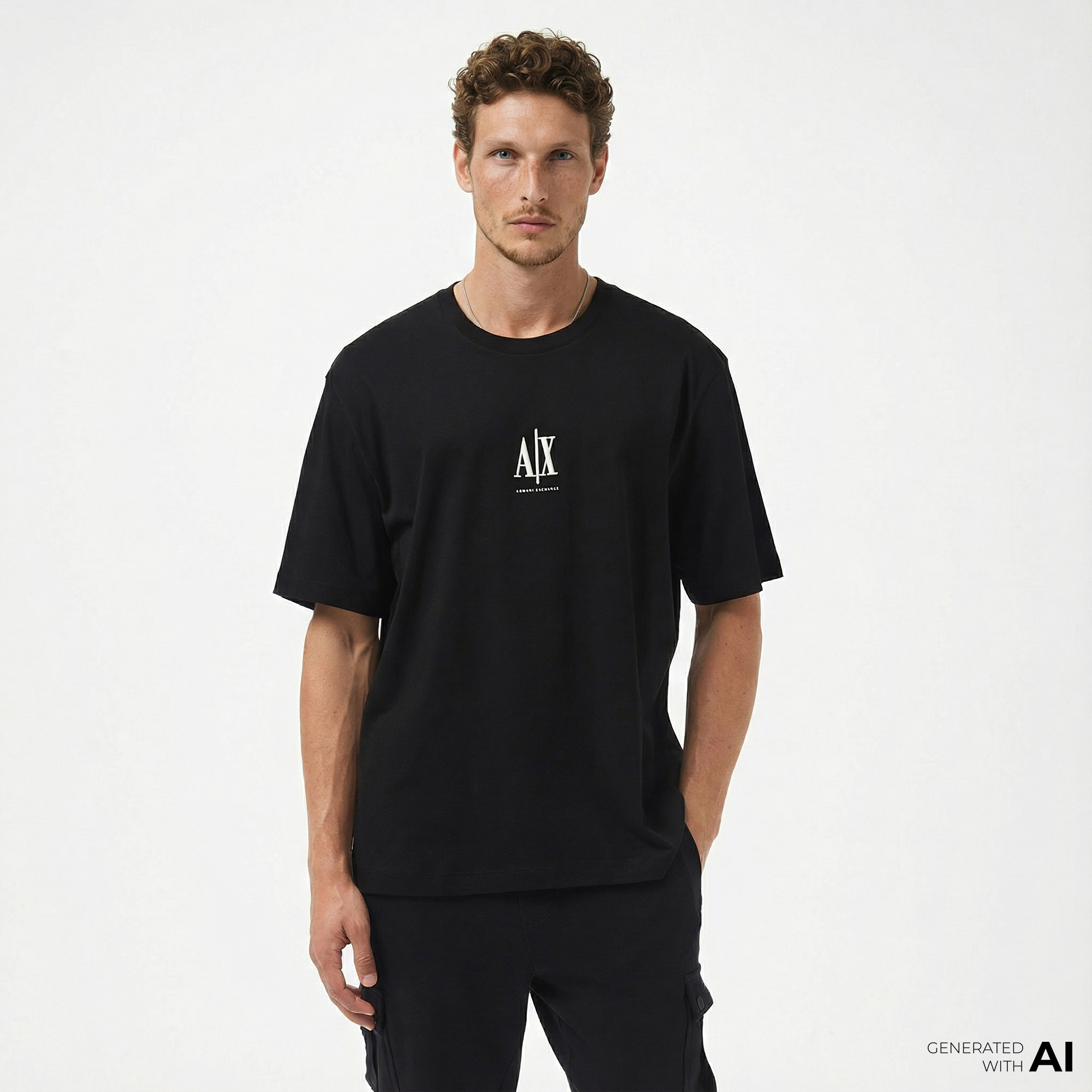  Armani Exchange Erkek Siyah Bisiklet Yaka T-Shirt