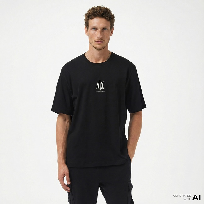  Armani Exchange Erkek Siyah Bisiklet Yaka T-Shirt