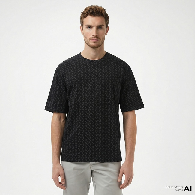 Armani Exchange Erkek Siyah Bisiklet Yaka T-Shirt