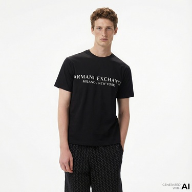  Armani Exchange Erkek Siyah Bisiklet Yaka T-Shirt