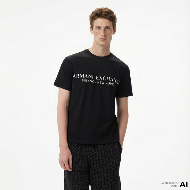  Armani Exchange Erkek Siyah Bisiklet Yaka T-Shirt
