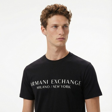  Armani Exchange Erkek Siyah Bisiklet Yaka T-Shirt