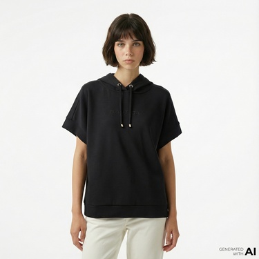  Nautica Kadın Siyah Relaxed Fit Kapüşonlu Sweatshirt