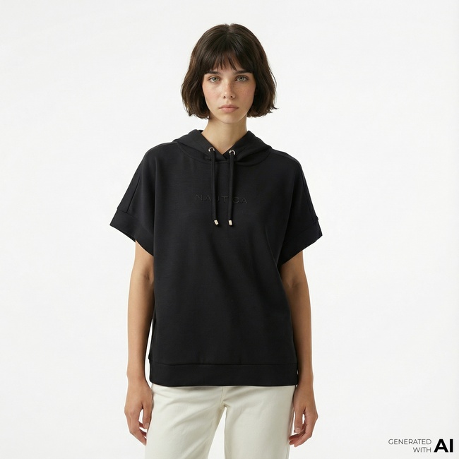  Nautica Kadın Siyah Relaxed Fit Kapüşonlu Sweatshirt