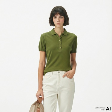  Nautica Kadın Yeşil Regular Fit Polo Yaka T-Shirt
