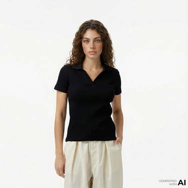  Nautica Kadın Siyah Slim Fit Polo Yaka T-Shirt