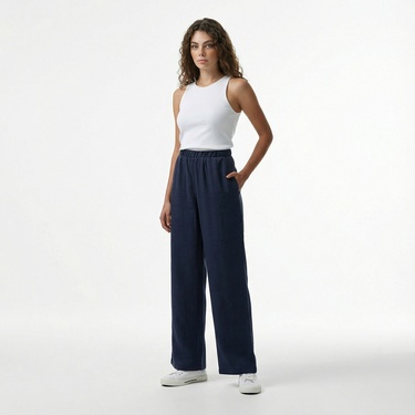  Nautica Kadın Lacivert Regular Fit Keten Karışımlı Pantolon