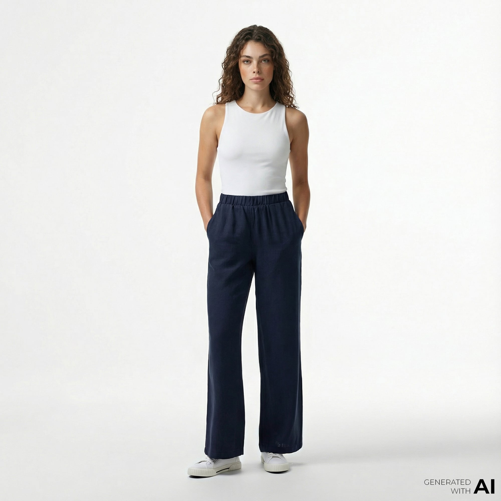  Nautica Kadın Lacivert Regular Fit Keten Karışımlı Pantolon