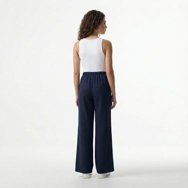  Nautica Kadın Lacivert Regular Fit Keten Karışımlı Pantolon