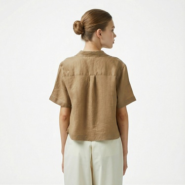  Nautica Kadın Kahverengi Regular Fit Keten Gömlek