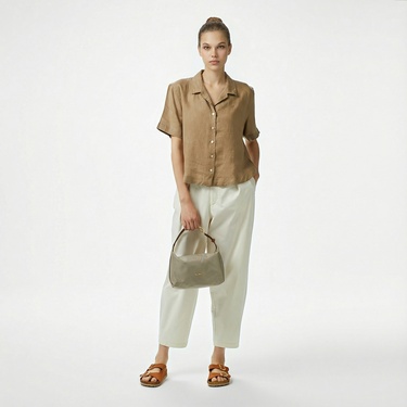  Nautica Kadın Kahverengi Regular Fit Keten Gömlek