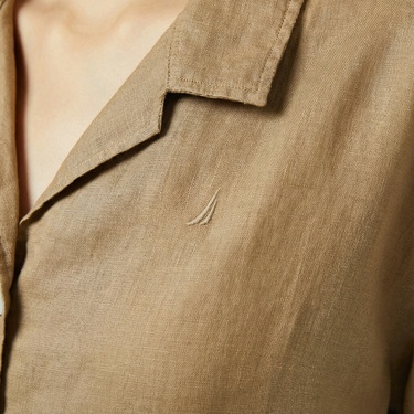  Nautica Kadın Kahverengi Regular Fit Keten Gömlek