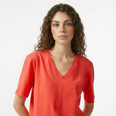  Nautica Kadın Kırmızı Regular Fit T-Shirt