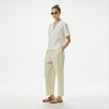  Nautica Kadın Beyaz Regular Fit Keten Gömlek