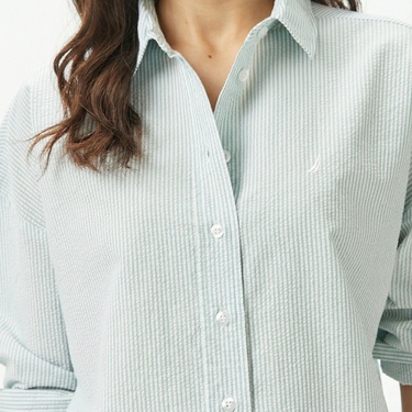  Nautica Kadın Yeşil Regular Fit Çizgili Gömlek