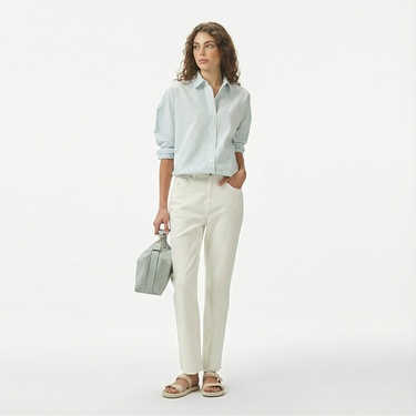  Nautica Kadın Yeşil Regular Fit Çizgili Gömlek