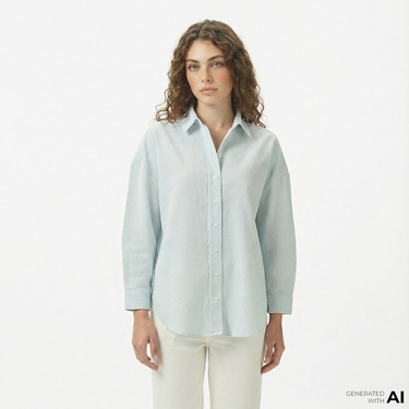  Nautica Kadın Yeşil Regular Fit Çizgili Gömlek