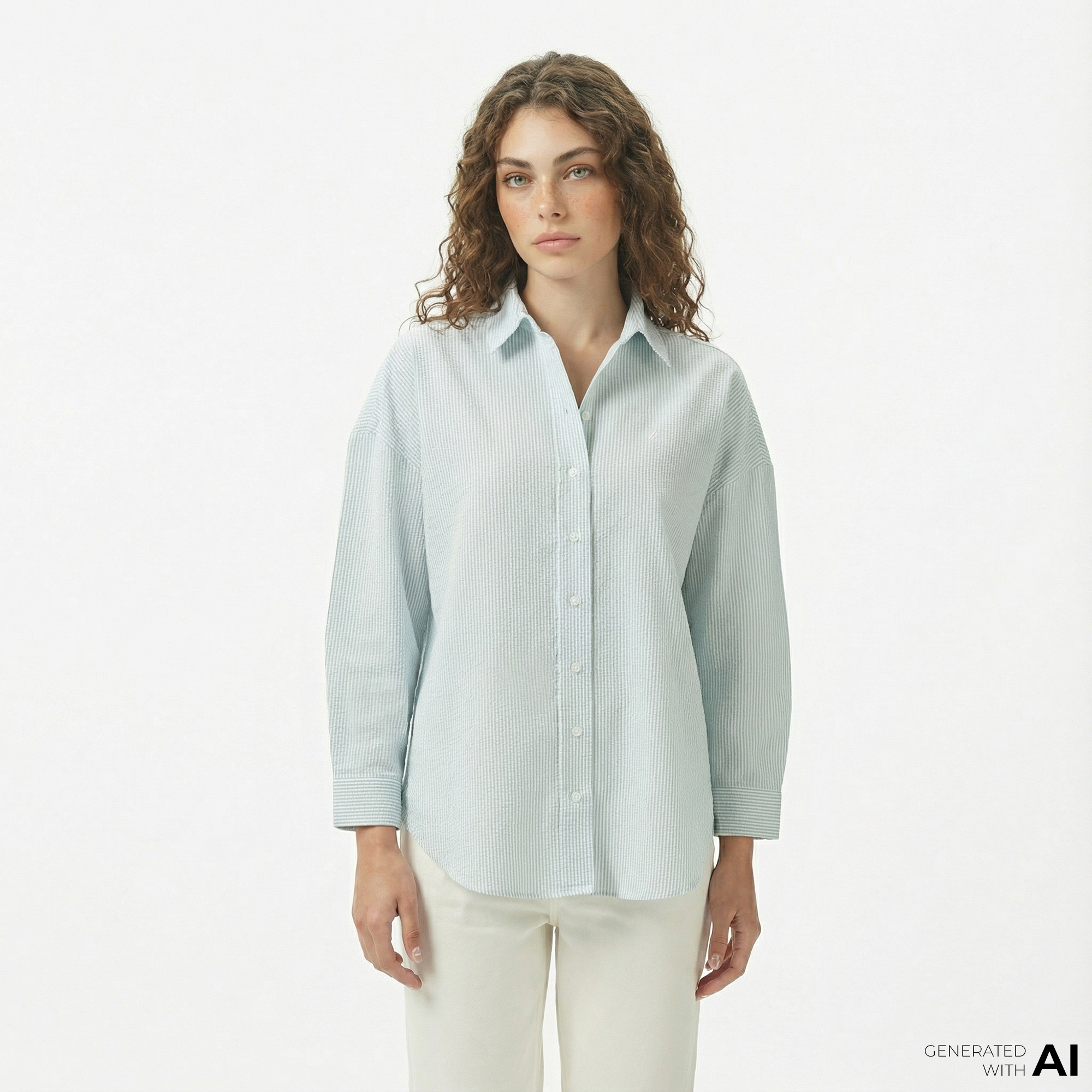  Nautica Kadın Yeşil Regular Fit Çizgili Gömlek