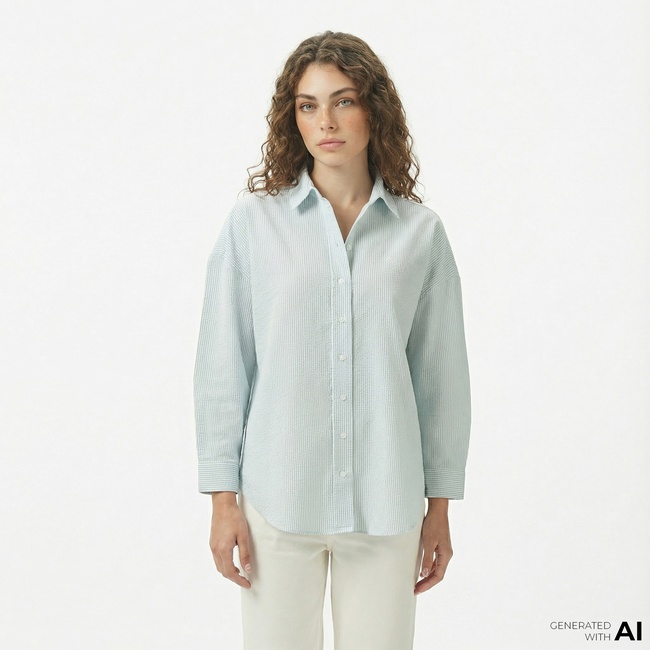  Nautica Kadın Yeşil Regular Fit Çizgili Gömlek