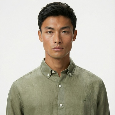  Nautica Erkek Yeşil Classic Fit Keten Gömlek