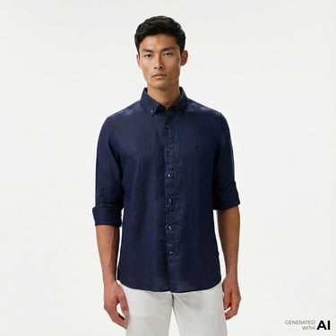  Nautica Erkek Lacivert Classic Fit Keten Gömlek