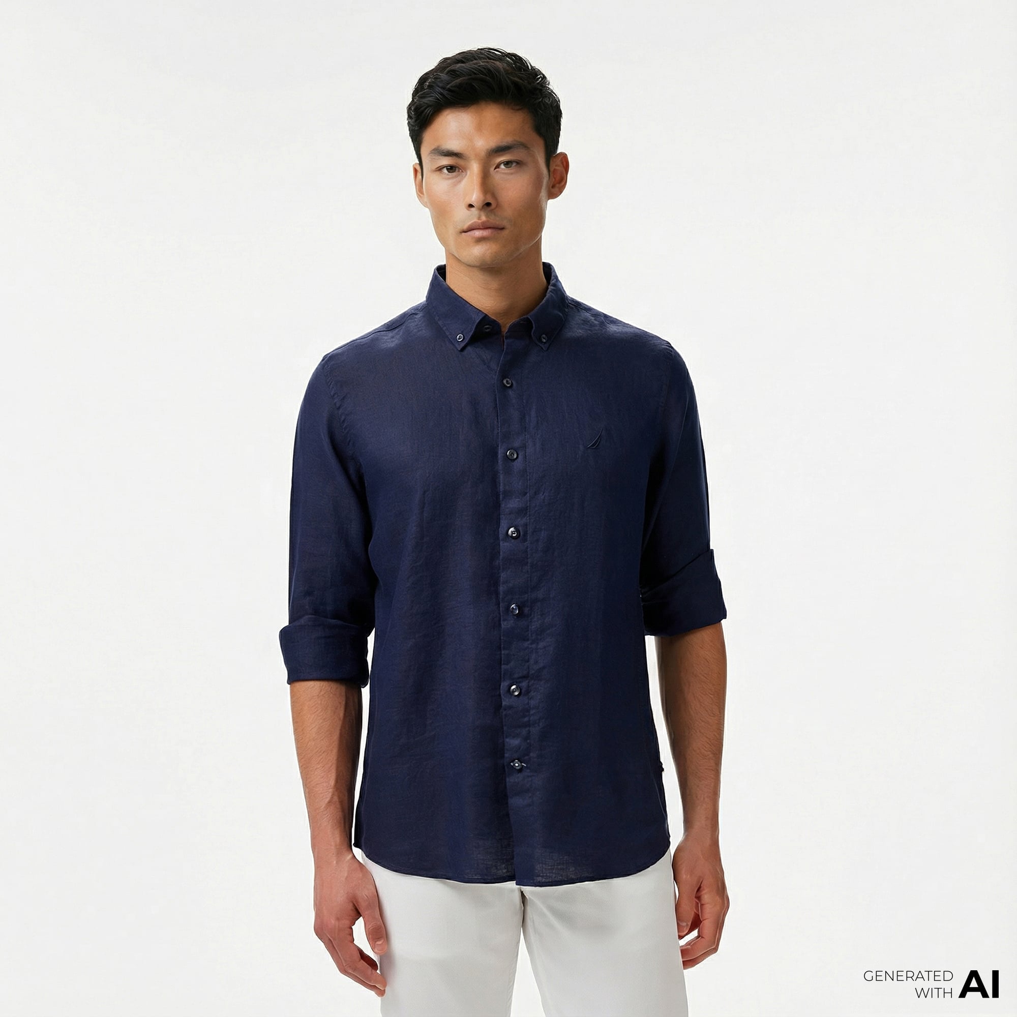  Nautica Erkek Lacivert Classic Fit Keten Gömlek