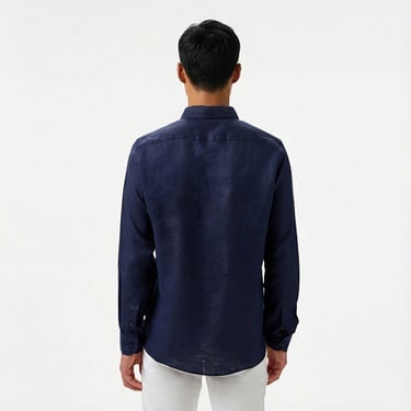  Nautica Erkek Lacivert Classic Fit Keten Gömlek