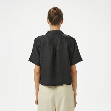  Nautica Kadın Siyah Regular Fit Keten Gömlek