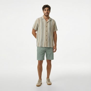  Nautica Erkek Bej Classic Fit Çizgili Gömlek