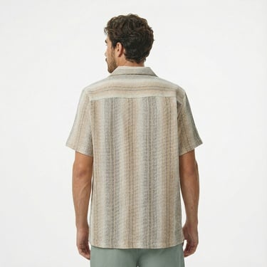  Nautica Erkek Bej Classic Fit Çizgili Gömlek