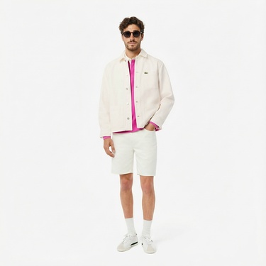  Lacoste Erkek Oversize Fit Gömlek Yaka Denim Krem Ceket